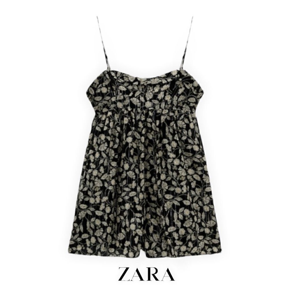 ZARA Black Floral Metallic Thread Romper NWT Sizes S M L Strappy Flowy Jumpsuit - Picture 2 of 12